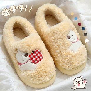 可爱棉拖鞋女款2025新款冬季全包跟室内家居保暖情侣毛绒棉鞋男士