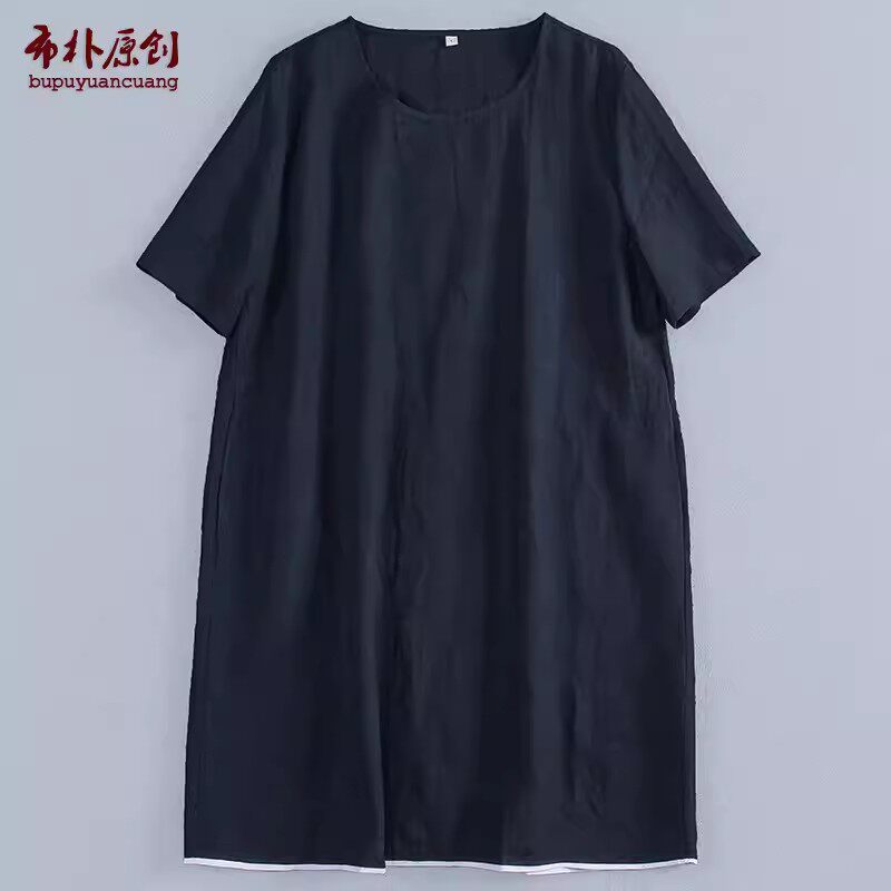 文艺百搭套头中款短袖罩衫