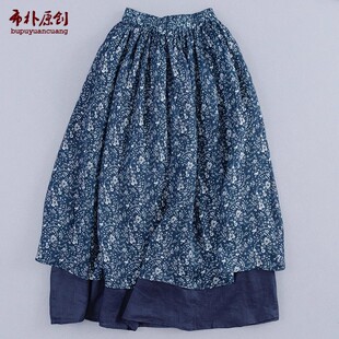 布朴家作2026夏季 100支轻盈苎麻小碎花松紧腰文艺复古飘逸半裙 款