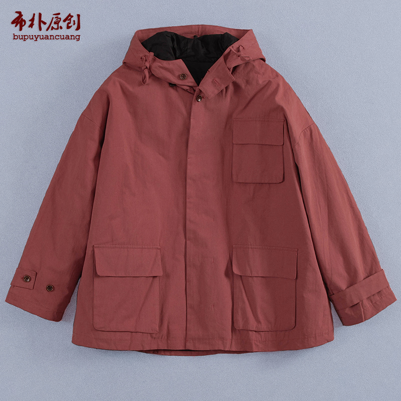 文艺白鸭绒帆布常规连帽女装