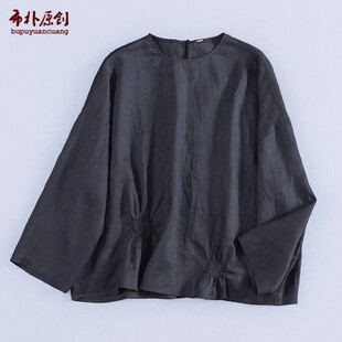 文艺百搭休闲黑棕色亚麻天淡凉套头衫 布朴家作2026夏季 新款