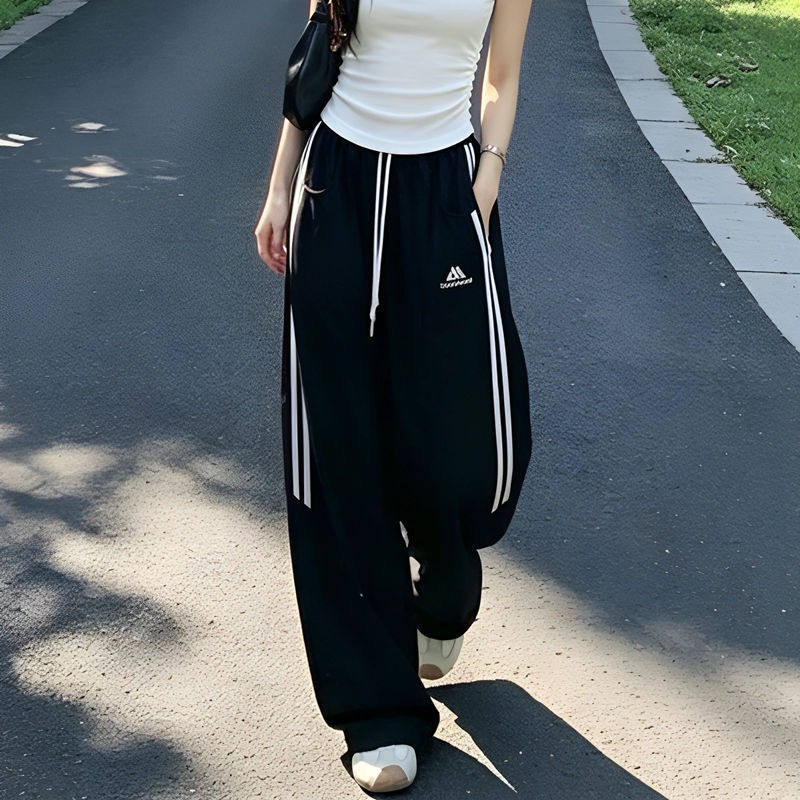 美式刺绣双杠女夏薄速干工装裤女
