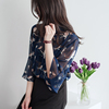 2019 new pattern Spring and summer Chiffon shirt Easy shirt Korean Edition Broken flowers pagoda sleeve shirt Scheming printing jacket