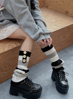 LET ME SEE 秋冬腿套加厚针织小腿袜日系亚文化纽扣纯色堆堆袜套