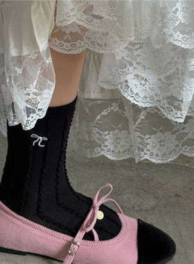 LET ME SEE 萝莉少女春夏季泡泡袜女中筒袜刺绣蝴蝶结堆堆袜纯色