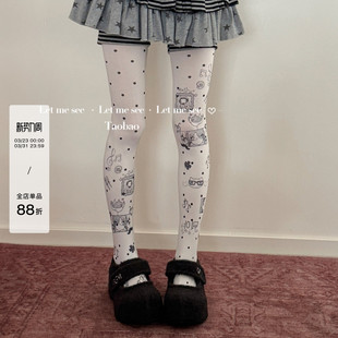 y2k卡通印花连裤 LET 原创小众设计款 SEE 袜涂鸦辣妹波点丝袜