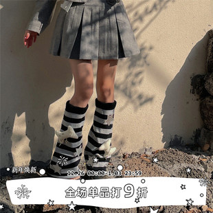 LET SEE黑灰条纹星星卡通挂件辣妹腿套亚文化针织袜套堆堆袜