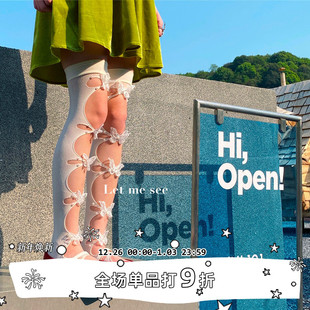 大洞蝴蝶高筒袜子薄款 SEE 创意个性 镂空过膝腿袜 自制 LET