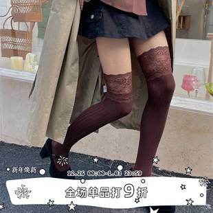 美德拉风蕾丝大腿袜时髦性感长筒袜显腿瘦及膝袜 SEE LET