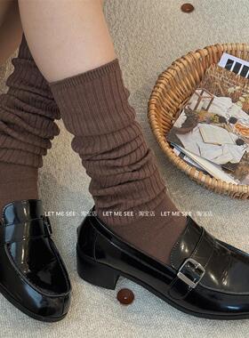 LET ME SEE 纯棉条纹堆堆袜套女日系慵懒风修饰腿型针织腿套秋冬