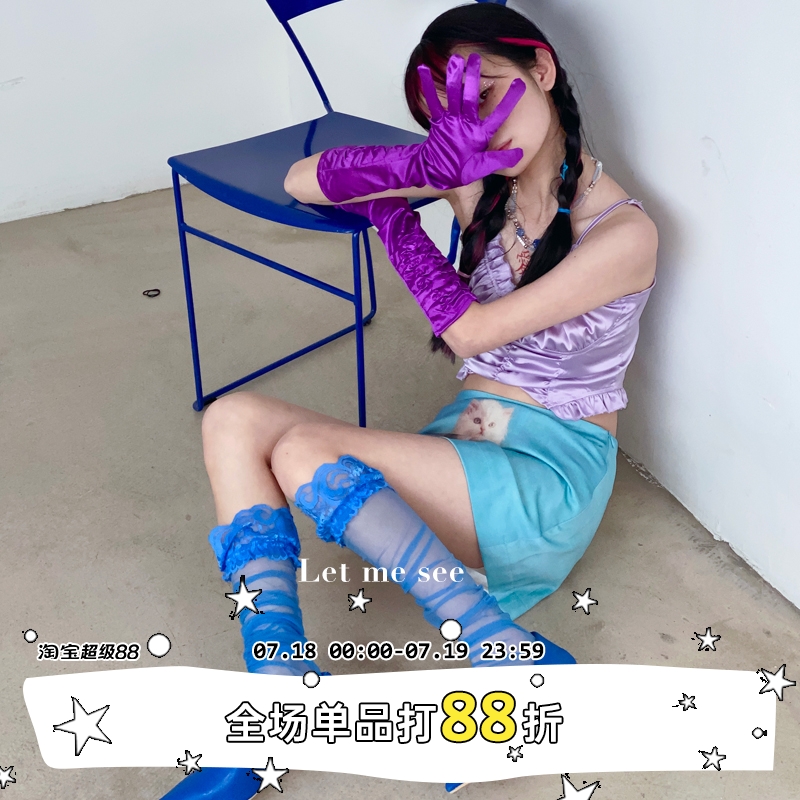 LET ME SEE超薄蕾丝花边大腿丝袜彩色透视水晶堆堆袜
