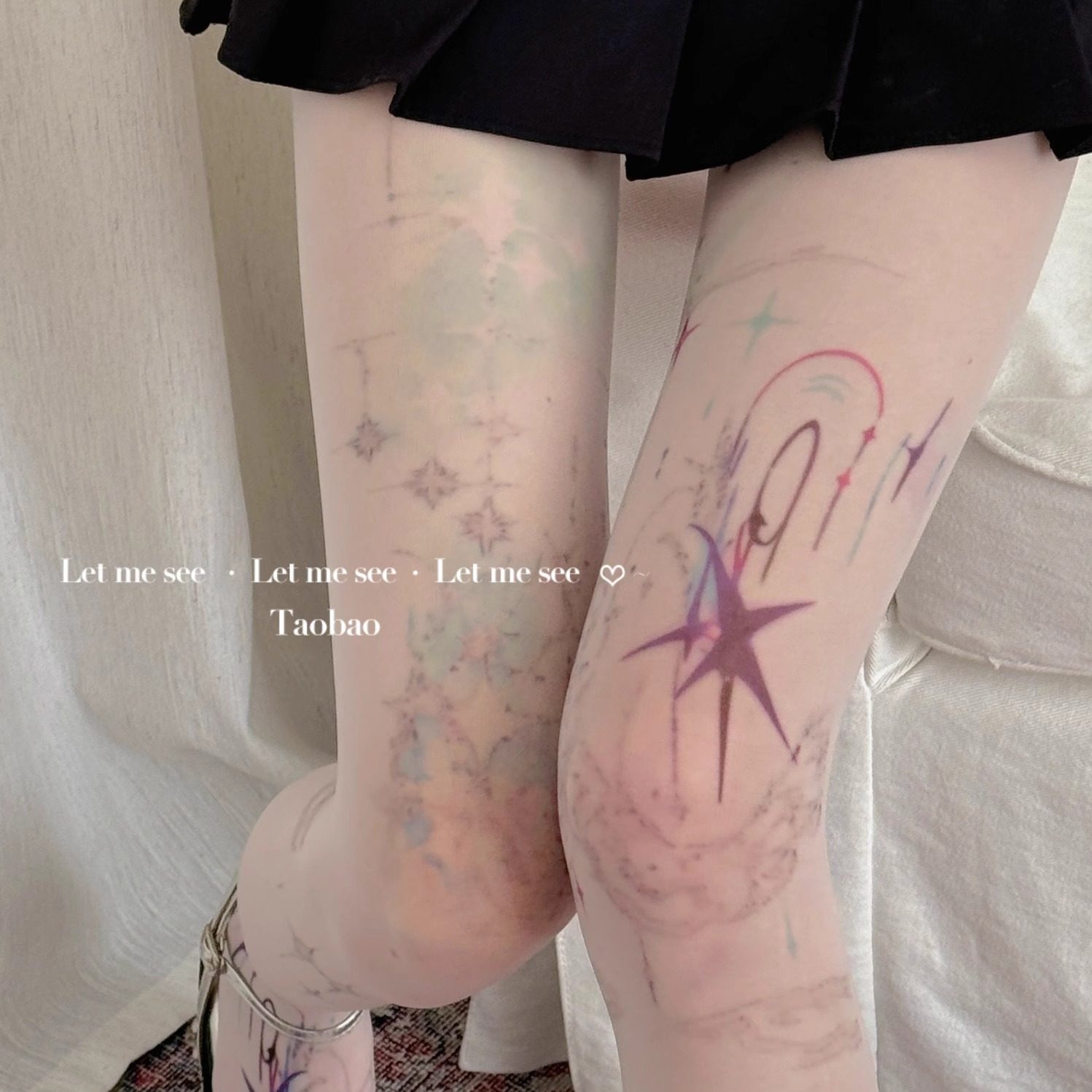 LET ME SEE 原创星星不规则印花丝袜小众辣妹个性打底袜子女薄款