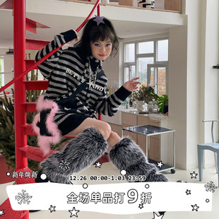 保暖时尚 LET y2k甜酷辣妹长筒毛茸茸腿套冬季 SEE 潮多色百搭
