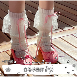 甜美少女蕾丝边蝴蝶结堆堆袜袜套中筒踩脚针织腿套 SEE LET