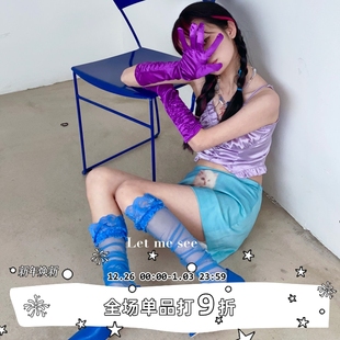 LET SEE超薄蕾丝花边大腿丝袜彩色透视水晶堆堆袜