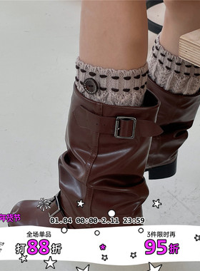 LET ME SEE 冬季短款袜套针织保暖护腿套鞋套纯色纽扣靴套潮