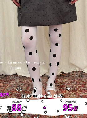 LET ME SEE 自制时髦白色天鹅绒打底袜 复古浪漫大圆点女连裤袜