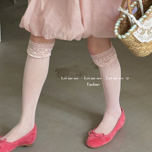 LET ME SEE 纯欲Lolita少女蕾丝过膝袜女渔网袜高筒花长筒堆堆袜