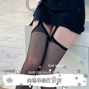 袜花边大腿长筒过膝袜 SEE自制辣妹波点丝袜吊带一体连裤 LET