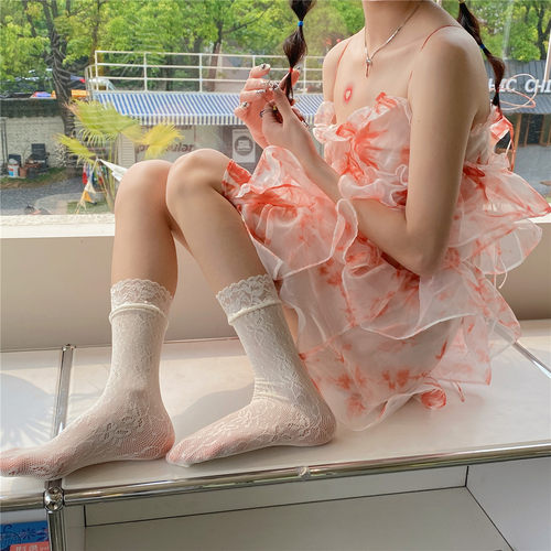 花边镂空中筒袜透气jk女