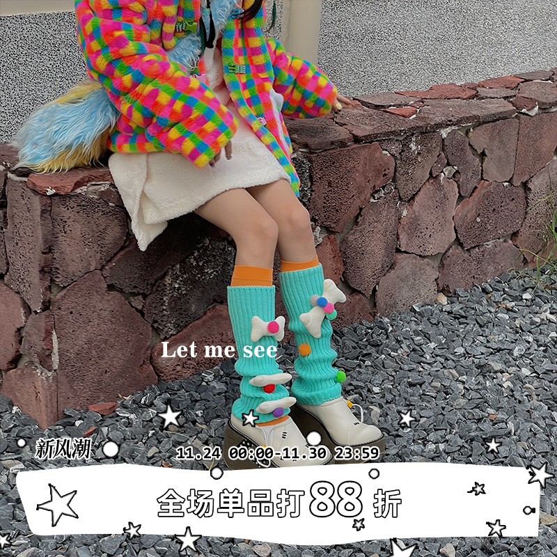 泫雅风可爱少女卡通骨头推推袜