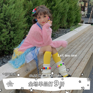 LET SEE可爱少女纯色针织袜套撞色开司米球腿套堆堆袜学院风