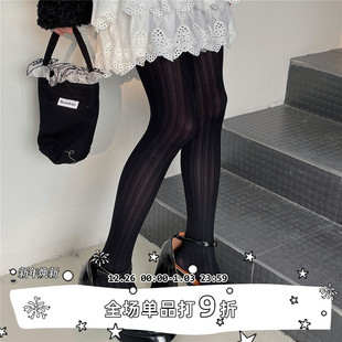 芭蕾舞风天鹅绒乳白色打底袜纯色粗细竖条纹打底袜 SEE LET