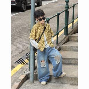 中大童男童衬衫 THE 26066 豹纹假两件亲子装 春季 LUHAN 童潮豹纹