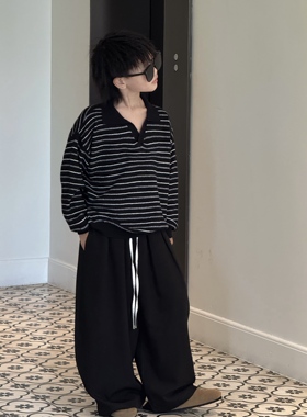 陆晗欧巴【型格不羁】秋季休闲直筒百搭亲子装大童黑色西裤25637