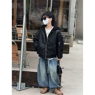 THE LUHAN【柏林简讯】秋冬复古机车连帽皮衣男童亲子装外套25747