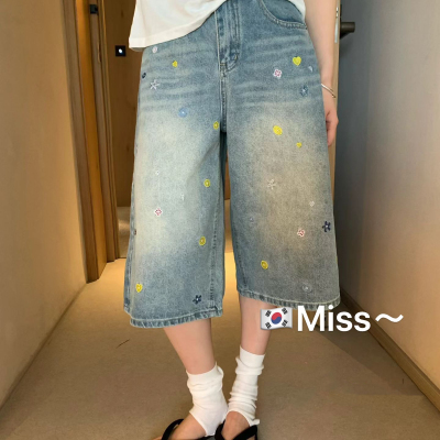 MISS SESAME-26年夏上新韩系高腰显瘦刺绣时尚牛仔裤26051808