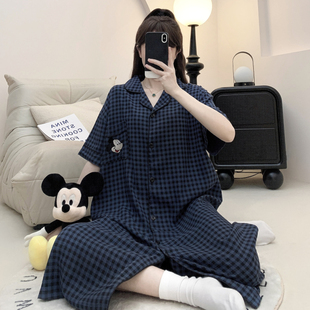 短smf 俏茵婷 睡裙女春季 睡衣女可爱卡通格子薄款 hb2002 26年春款