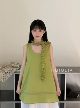 HUIGUL-夏上新新款韩版2026夏装长款背心假两件连衣裙(配飘88800