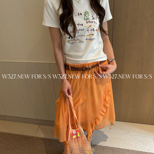 W327.-夏上新韩系趣味涂鸦立体辅料短袖T恤59582