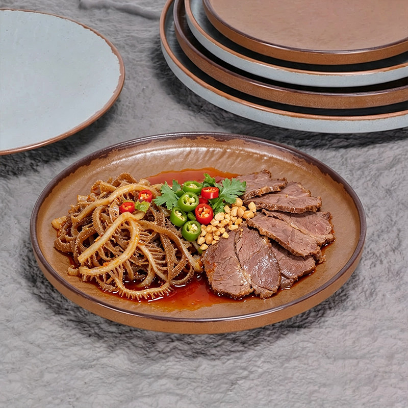 密胺复古圆形商用火锅烤肉烧烤盘