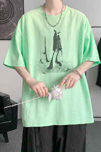 已注册/夏季荧光绿色人物印花短袖T恤打底衫男体恤DT2648/P25图片