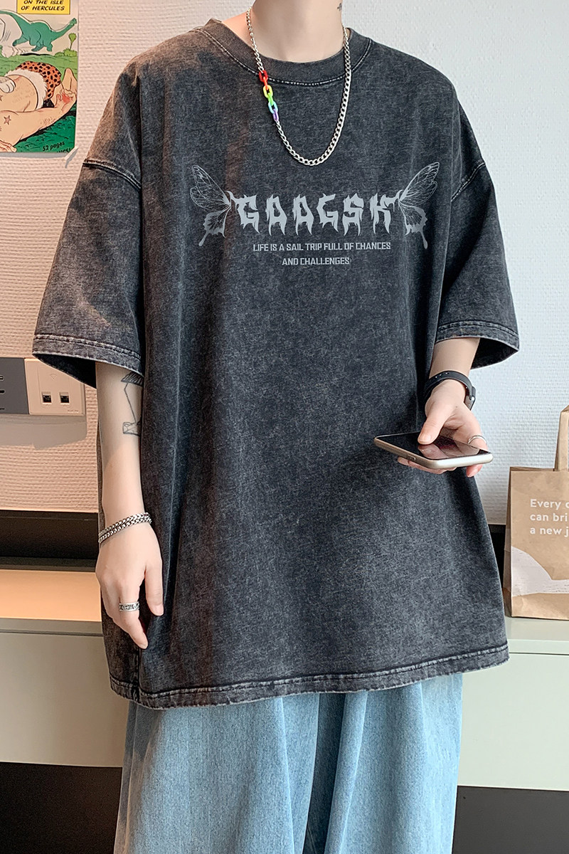 水洗重磅新款夏季潮牌休闲短袖T恤男生宽松打底衫体恤DT7819/P35,男装T恤,电商B316