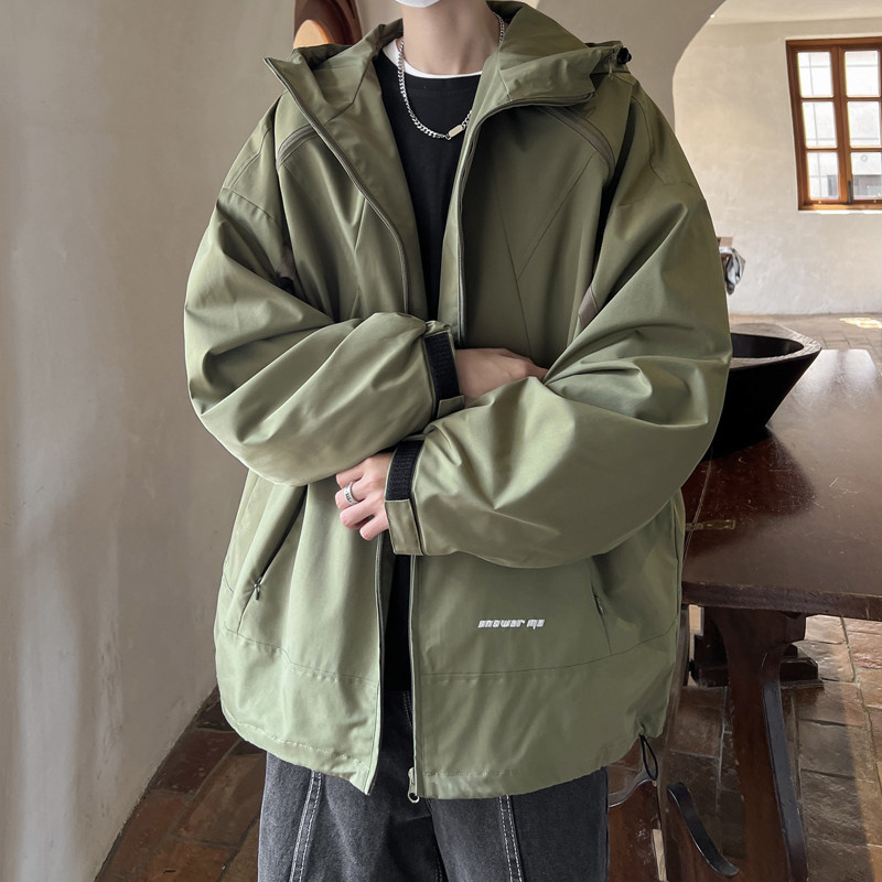 秋冬季潮牌运动冲锋衣男大码宽松风连帽夹克外套JK6872/P100,男装夹克,电商B316