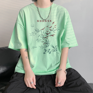 已注册/夏季飞鸟印花短袖T恤男运动大码体恤打底衫DT6066/P25图片