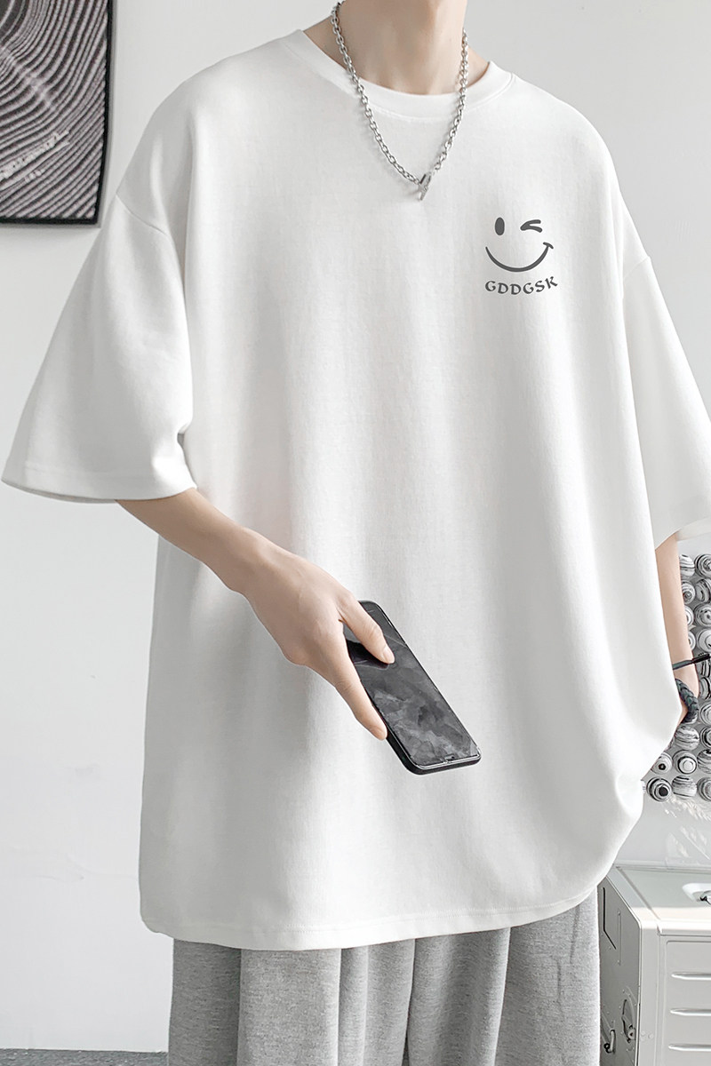 已注册/夏季笑脸印花休闲短袖T恤男大码体恤打底衫DT4215/P25,男装T恤,电商B316