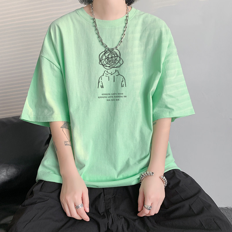 已注册/重磅新夏季荧光绿色小人印花短袖T恤男体恤DT0253/P25图片