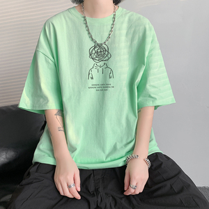 已注册/重磅新夏季白色小人印花短袖T恤情侣款体恤DT0253/P25图片