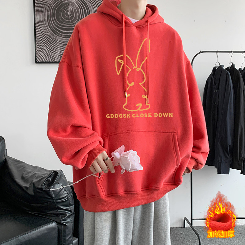 新年新款羊羔绒加厚连帽卫衣男打底衫大码外套WY4883/P45加绒P50图片