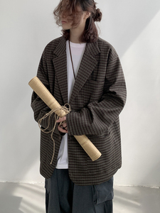 2025春秋新款格子小西服男韩版宽松休闲正装西装外套XZ9666/P100图片