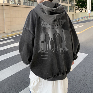 水洗秋季新潮流印花卫衣男生大码简约风外套打底衫WY7825/P65图片