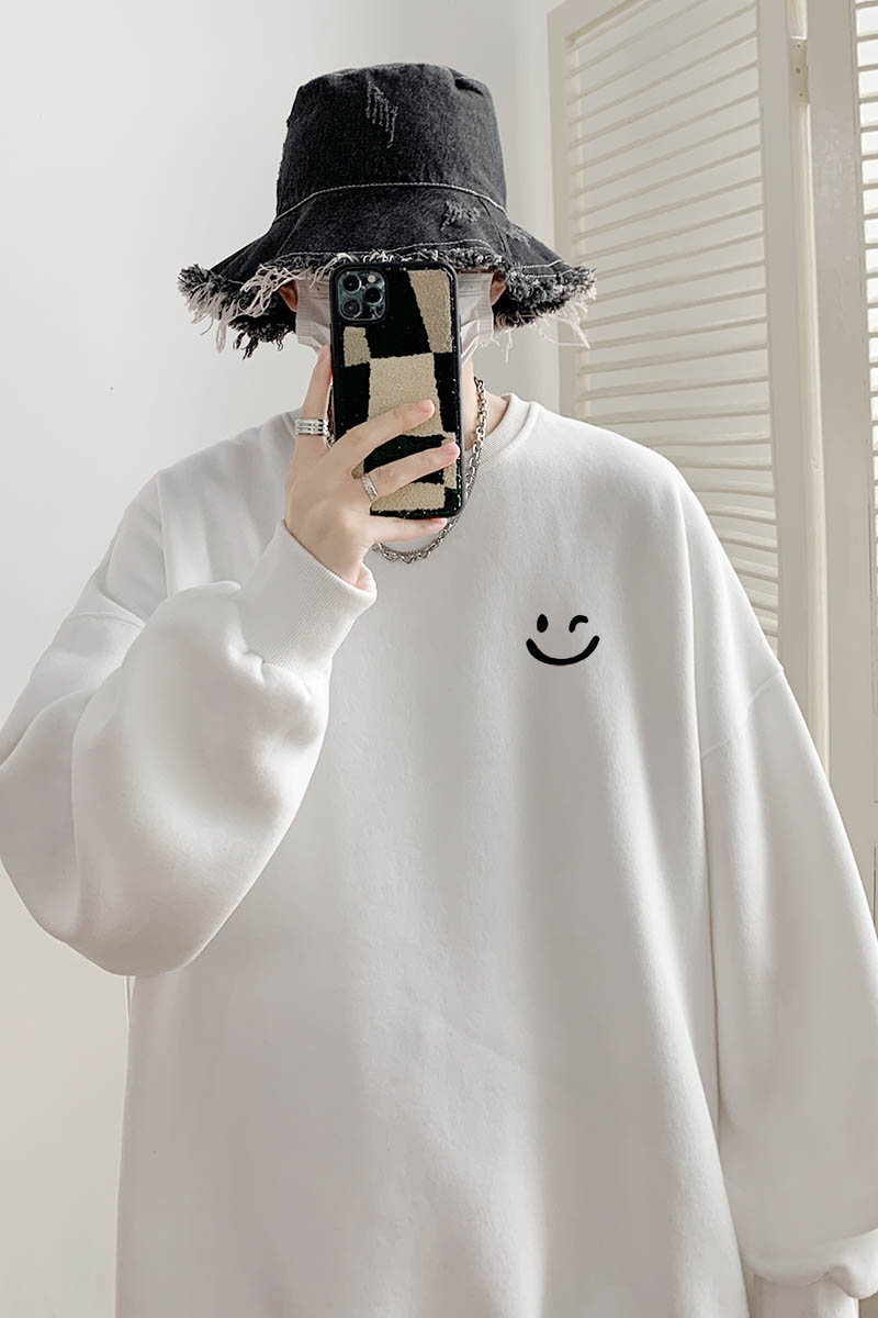 已注册/秋季笑脸印花圆领卫衣男重磅纯棉打底衫情侣外套WY5573P35,男装卫衣,电商B316