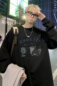 春季新款小狗圆领打底衫宽松长袖T恤男潮大码百搭上衣CX9505/P30图片