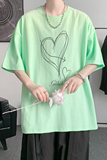 已注册/夏季荧光绿色爱心印花短袖T恤男体恤打底衫DT0245/P25，男装T恤，电商B316