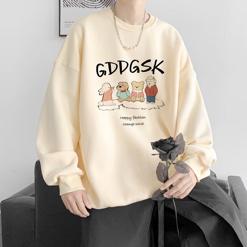 已注册/秋冬季加绒圆领印花卫衣男港风宽松打底衫外套WY0380/P35,男装卫衣,电商B316