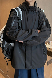 秋冬季黑色三合一复古连帽冲锋衣男宽松夹克外套 JK5889/P150图片